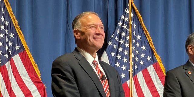 Former Secretary of State Mike Pompeo keynotes the Hillsborough County GOP's annual Lincoln-Reagan fundraising dinner, in Manchester, New Hampshire, on April 7, 2022.