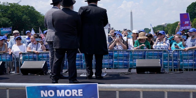 People attend the "NO FEAR: Rally in Solidarity with the Jewish People" event in Washington, Sunday, July 11, 2021.