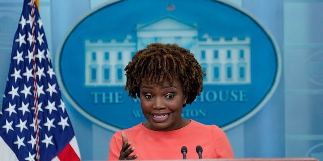 White House press secretary Karine Jean-Pierre speaks during the daily briefing at the White House in Washington, Tuesday. She said President Biden does not support a ban on all handgun sales. 