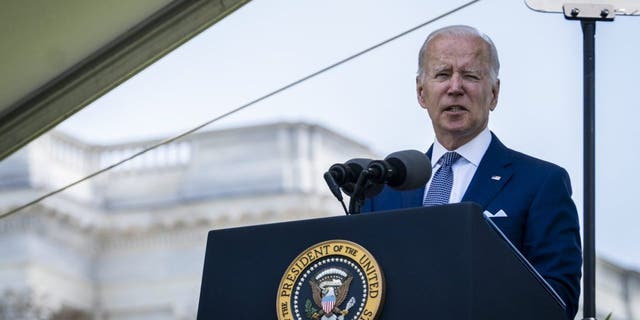 US President Joe Biden speaks during the National Peace Officers' Memorial Service on the West Front of the US Capitol in Washington, D.C., US, on Sunday, May 15, 2022. 