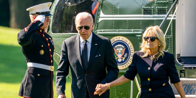 May 30, 2022: President Joe Biden and first lady Jill Biden arrive on the South Lawn of the White House in Washington after returning from Wilmington, Del. (AP Photo/Andrew Harnik)