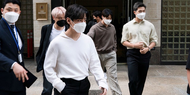 Members of the South Korean band BTS exit the South Korean Consulate during the 76th Session of the United Nations General Assembly in Manhattan, New York, U.S., September 21, 2021.