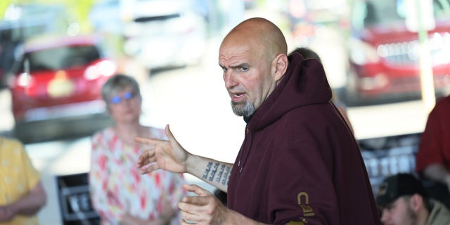 Pennsylvania Lt. Gov. John Fetterman campaigns for U.S. Senate at a meet and greet at Joseph A. Hardy Connellsville Airport on May 10, 2022 in Lemont Furnace, Pennsylvania. 