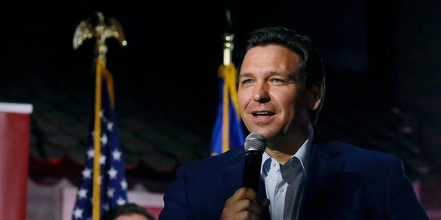 Florida Gov. Ron DeSantis appears with Republican Senate candidate from Nevada Adam Laxalt at a campaign event on April 27, 2022, in Las Vegas.