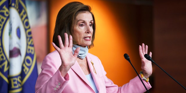 Speaker of the House Nancy Pelosi, D-Calif., meets with reporters at the Capitol in Washington, Wednesday, Aug. 25, 2021.