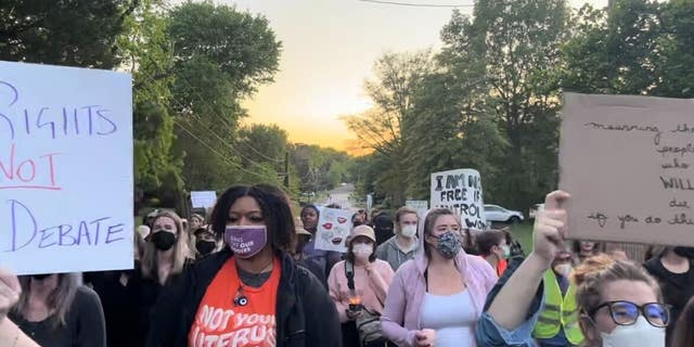 Protesters at the home of Supreme Court Justice Samuel Alito.