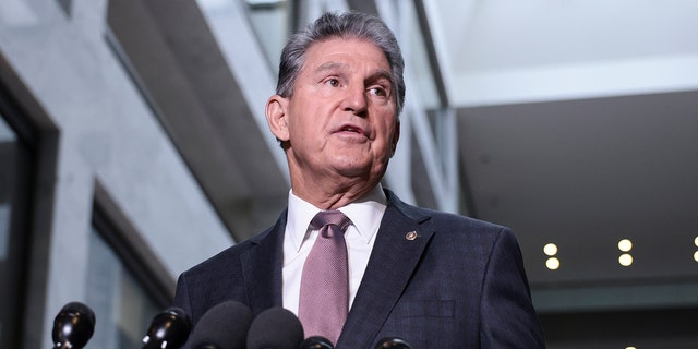 WASHINGTON, DC - OCTOBER 06: Sen. Joe Manchin (D-WV) speaks at a press conference outside his office on Capitol Hill on October 06, 2021 in Washington, DC. Manchin spoke on the debt limit and the infrastructure bill. ()