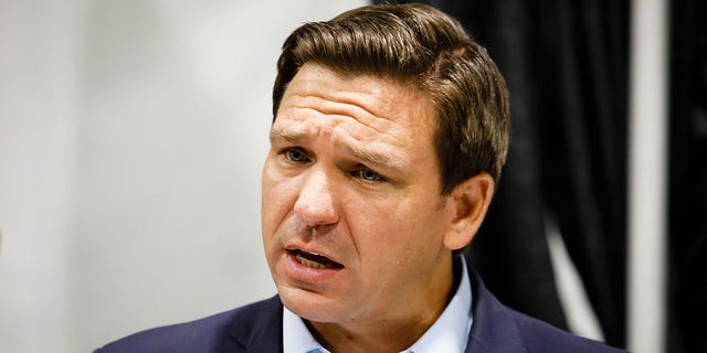 Ron DeSantis, governor of Florida, speaks during a news conference at a in Pembroke Pines, Florida.