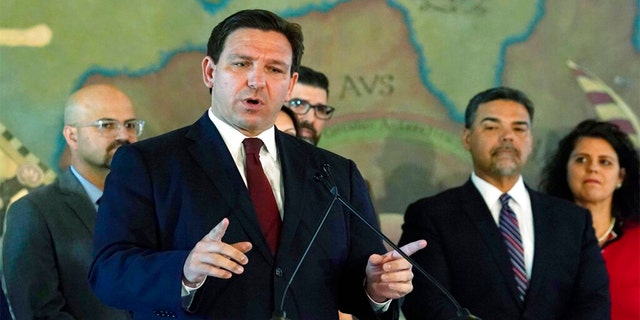 FILE: lorida Gov. Ron DeSantis speaks at Miami's Freedom Tower, on Monday, May 9, 2022, in Miami. 