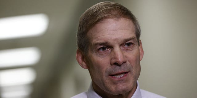 Representative Jim Jordan, a Republican from Ohio, speaks to the press in the Rayburn House Office building in Washington, D.C., U.S., on Friday, June 4, 2021.