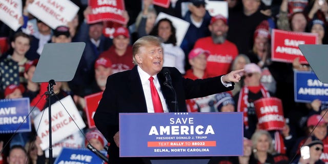 Former President Donald Trump holds a rally in Selma, North Carolina on April 9, 2022.