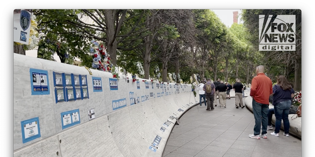 Memorials for fallen officers at the National Law Enforcement Officers Memorial in Washington, DC. (Fox News Digital/Jon Michael Raasch)