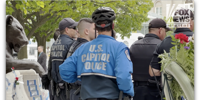 Capitol Police Officers pose for a photo at the National Law Enforcement Officers Memorial. (Fox News Digital/Jon Michael Raasch)