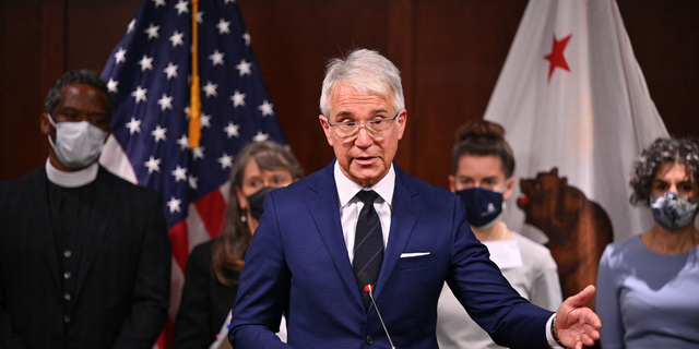 Los Angeles County District Attorney George Gascon speaks at a press conference, December 8, 2021 in Los Angeles. On Thursday, Gascon reversed a directive that barred prosecutors from seeking cash bail, according to a memo.