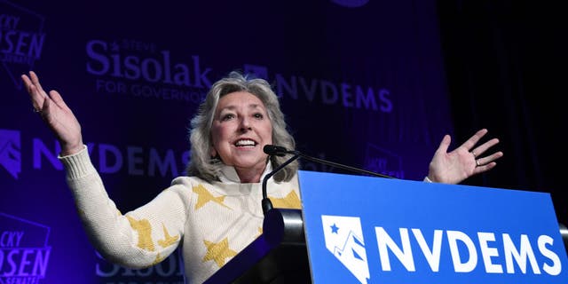 U.S. Rep. Dina Titus, D-Nev., speaks at the Nevada Democratic Party's election results watch party after winning her race against Republican challenger Joyce Bentley at Caesars Palace Nov. 6, 2018, in Las Vegas.