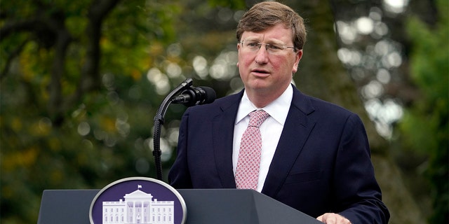 Mississippi Gov. Tate Reeves, speaks during an event with President Donald Trump about coronavirus testing in the Rose Garden of the White House, Monday, Sept. 28, 2020, in Washington.