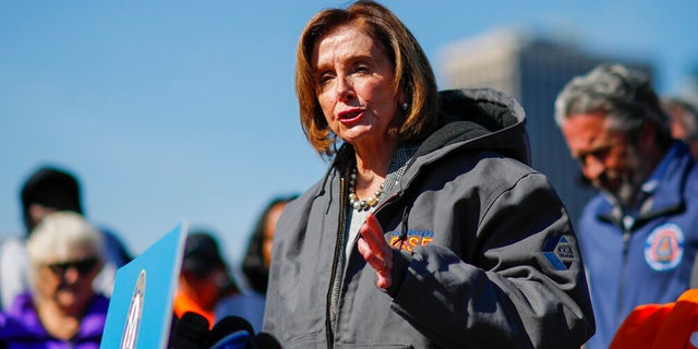House Speaker Nancy Pelosi during a news conference about infrastructure at Pier One at Brooklyn Bridge Park, March 14, 2022, in New York.