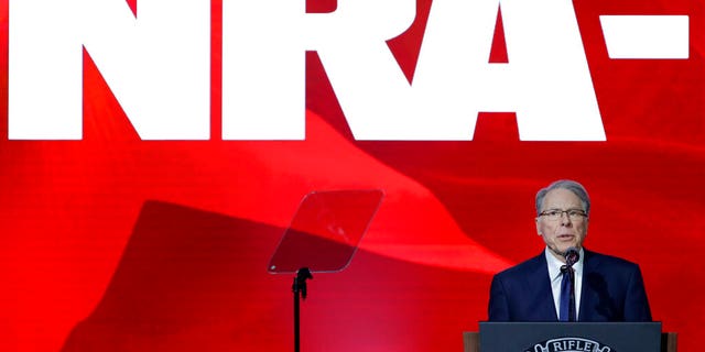 May 27, 2022: National Rifle Association executive vice president Wayne LaPierre speaks during the Leadership Forum at the NRA-ILA Meeting at the George R. Brown Convention Center in Houston. (AP Photo/Michael Wyke)