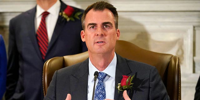 Oklahoma Gov. Kevin Stitt speaks at a bill-signing ceremony April 12, 2022, in Oklahoma City. 