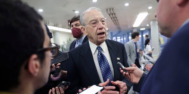 Sen. Charles Grassley speaks to the media at the Capitol on April 25, 2022.