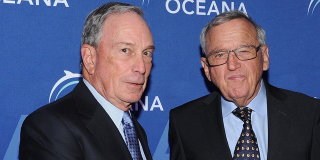 Former Mayor Michael Bloomberg and philanthropist Hansjorg Wyss at the Four Seasons Restaurant on April 1, 2015, in New York City.