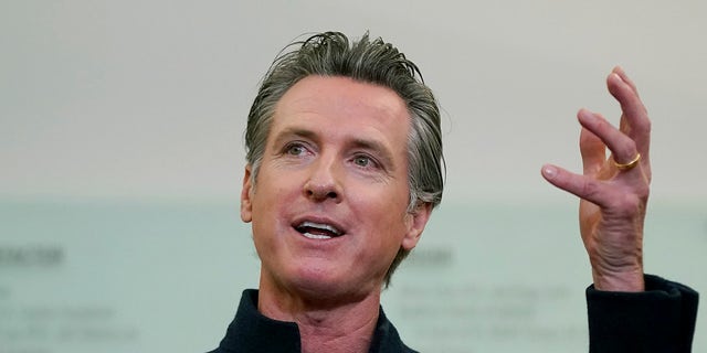 Gov. Gavin Newsom speaks at a news conference in Oakland, Calif., on Oct. 27, 2021. 