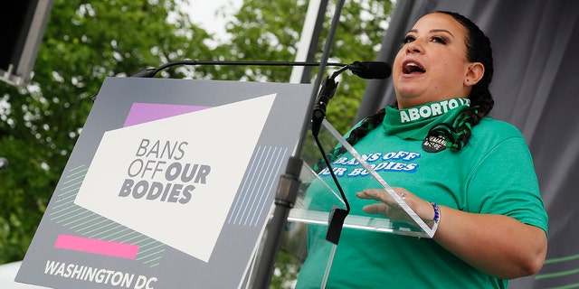 Rachel O’Leary Carmona speaks onstage during the Bans Off Our Bodies Rally on May 14, 2022 in Washington, DC.