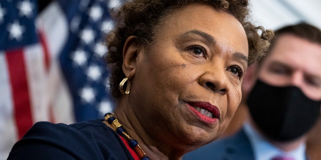 Rep. Barbara Lee, D-Calif., conducts a news conference in the U.S. Capitol on Wednesday, February 23, 2022.