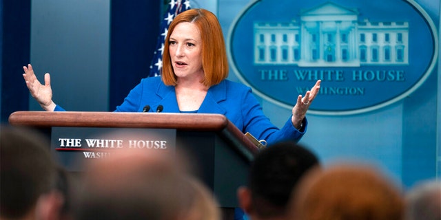 White House press secretary Jen Psaki speaks during a press briefing at the White House, Wednesday, April 20, 2022, in Washington.