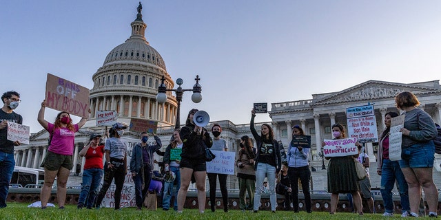 Pro-choice demonstrators protest in front of the U.S. Supreme Court building on May 10, 2022 in Washington, DC.