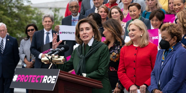 Speaker of the House Nancy Pelosi, D-Calif., leads an event on the Capitol steps with House Democrats after the Senate failed to pass the Women's Health Protection Act to ensure a federally protected right to abortion access Friday, May 13, 2022. 