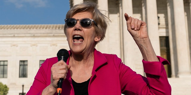 Sen. Elizabeth Warren speaks during a protest outside the Supreme Court Tuesday, May 3, 2022 in Washington.
