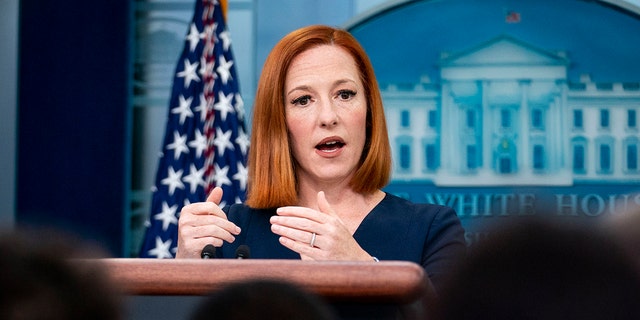 White House Press Secretary Jen Psaki speaks at a daily press conference in the James Brady Press Briefing Room of the White House  on April 29, 2022 in Washington, DC.