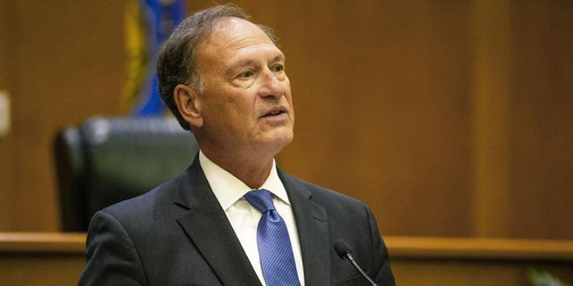 Supreme Court Justice Samuel Alito addresses the audience at the University of Notre Dame Law School in South Bend, Indiana, on Sept. 30, 2021.