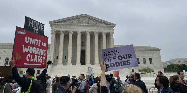 Protestors gather outside the Supreme Court to protect abortion rights. (Fox News Digital)