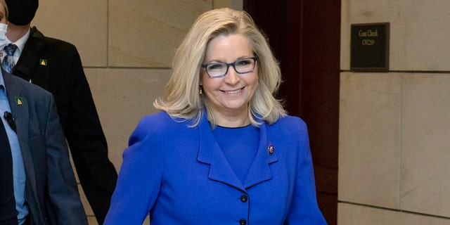 Rep. Liz Cheney, R-Wyo., right, after being ousted from her leadership role in the House Republican Conference at US Capitol in Washington, on Wednesday, May 12, 2021. 