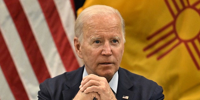 President Joe Biden takes part in a discussion of New Mexico wildfires, at the State Emergency Operations Center, Santa Fe, on June 11, 2022. 