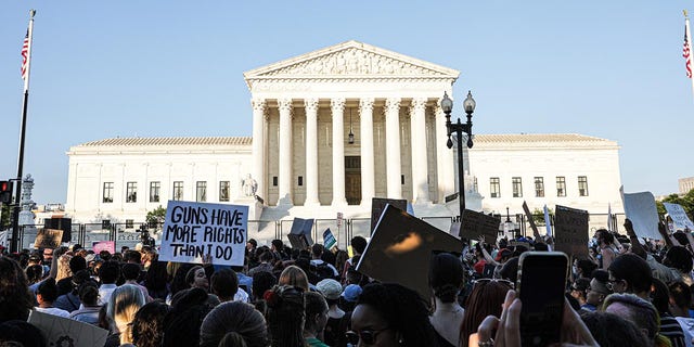 Abortion rights demonstrators gather outside the US Supreme Court in Washington, D.C., US, on Friday, June 24, 2022.