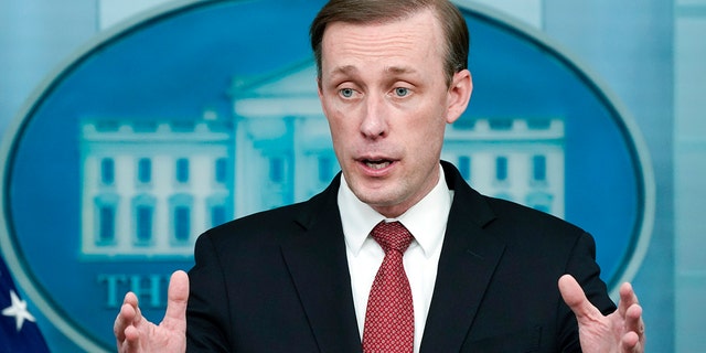 White House national security adviser Jake Sullivan speaks during a press briefing at the White House