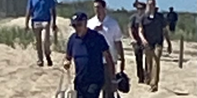 President Biden was spotted on a beach in Rehoboth Beach, Delaware on Saturday afternoon.