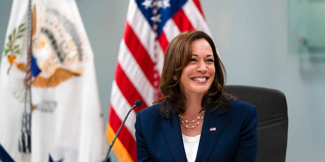 Vice President Kamala Harris smiles while speaking during a roundtable discussion with faith leaders in Los Angeles Monday, June 6, 2022. 