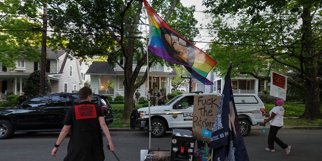 Pro-choice advocates stage a protest outside the home of Supreme Court Justice Brett Kavanaugh. 