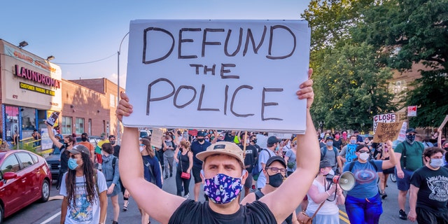 Both Democratic lawmakers and members of the media have pushed the movement to defund police. (Photo by Erik McGregor/LightRocket via Getty Images)