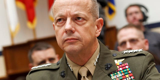 FILE - Marine Gen. John Allen, the top U.S. commander in Afghanistan, testifies on Capitol Hill in Washington on March 20, 2012. A former high-ranking U.S. ambassador admitted Friday, June 3, 2022, to illegal foreign lobbying on behalf of Qatar after demanding that prosecutors tell him why Allen, a retired four-star general who worked with him on the effort, has not been charged. 