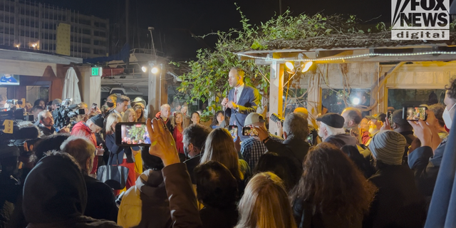 Chesa Boudin addresses a crowd of supporters at his recall election party in San Francisco. (Fox News Digital/Jon Michael Raasch)