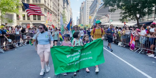 Girl Scouts of Greater New York march in the Pride Parade Sunday.