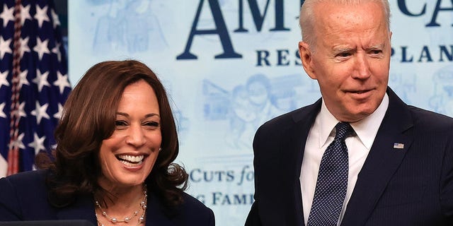 U.S. President Joe Biden and Vice President Kamala Harris deliver remarks about the American Rescue Plan in the South Court Auditorium in the Eisenhower Executive Office Building on July 15, 2021 in Washington, DC.
