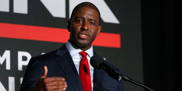 FILE - This July 18, 2018, file photo shows Tallahassee Mayor Andrew Gillum speaking during a Democratic gubernatorial debate held at Florida Gulf Coast University's Cohen Center in Fort Myers, Fla. 