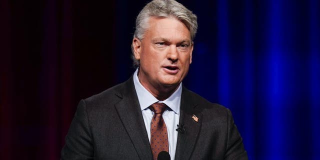 Mike Collins participates in Georgia's 10th Congressional District republican primary election runoff debates on June 6, 2022, in Atlanta.