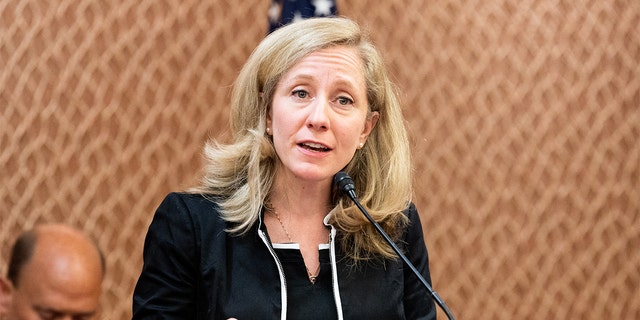 Rep. Abigail Spanberger D-Va., speaks at a press conference at the US Capitol in Washington, DC. 